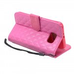 Wholesale Samsung Galaxy S6 Quilted Flip Leather Wallet Case with Strap (Hot Pink)